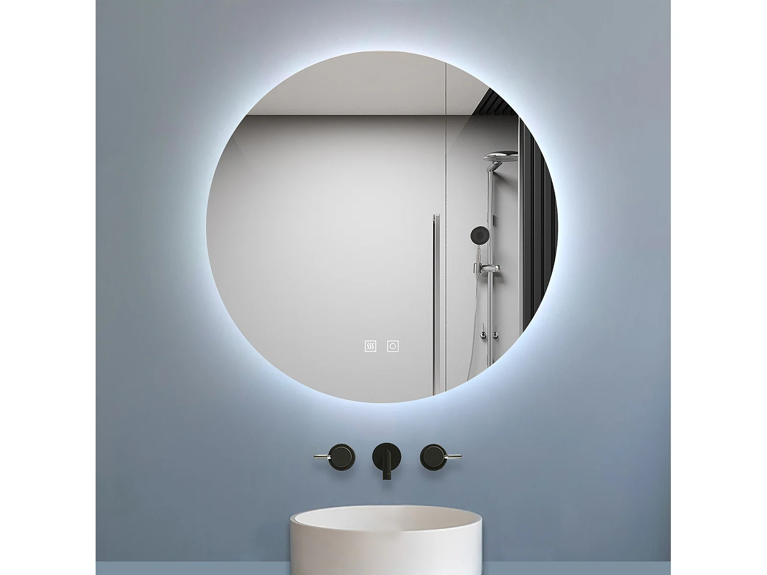 Aica Espejo de baño redondo LED 60×60cm, antivaho, luz tricolor regulable, función memoria