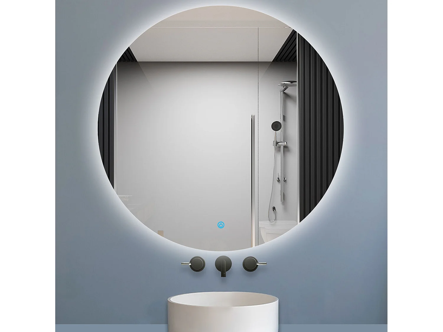 Aica Espejo de baño redondo LED 90×90cm, antivaho, brillo regulable, función memoria