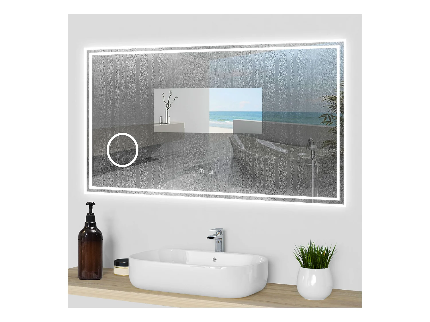 Aica Espejo de baño LED 120×70cm,Bluetooth,3×lupa
