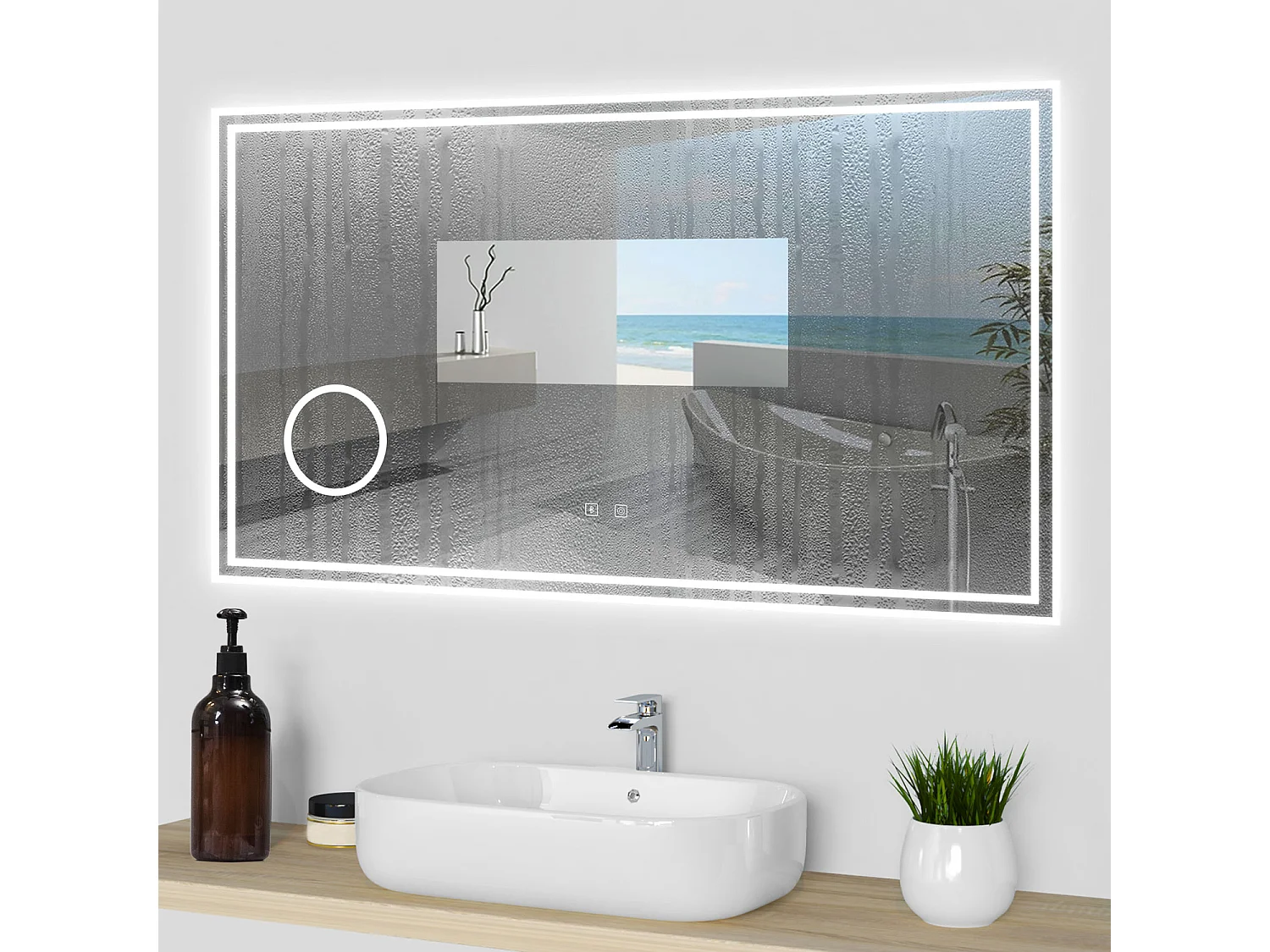 Aica Espejo de baño LED 120×70cm,Bluetooth,3×lupa