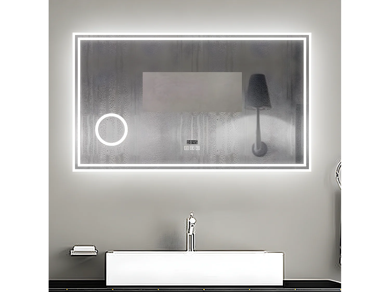 Aica Espejo de baño LED 120×70 cm,Reloj,Lupa,Bluetooth