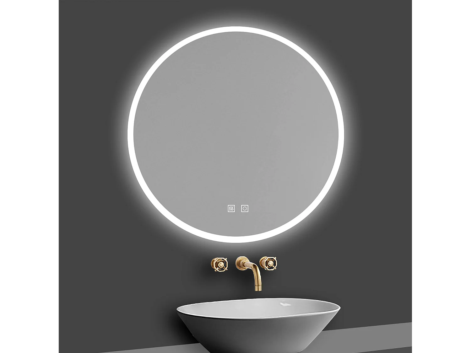 Aica Espejo redondo de baño LED 80cm,antivaho,brillo ajustable