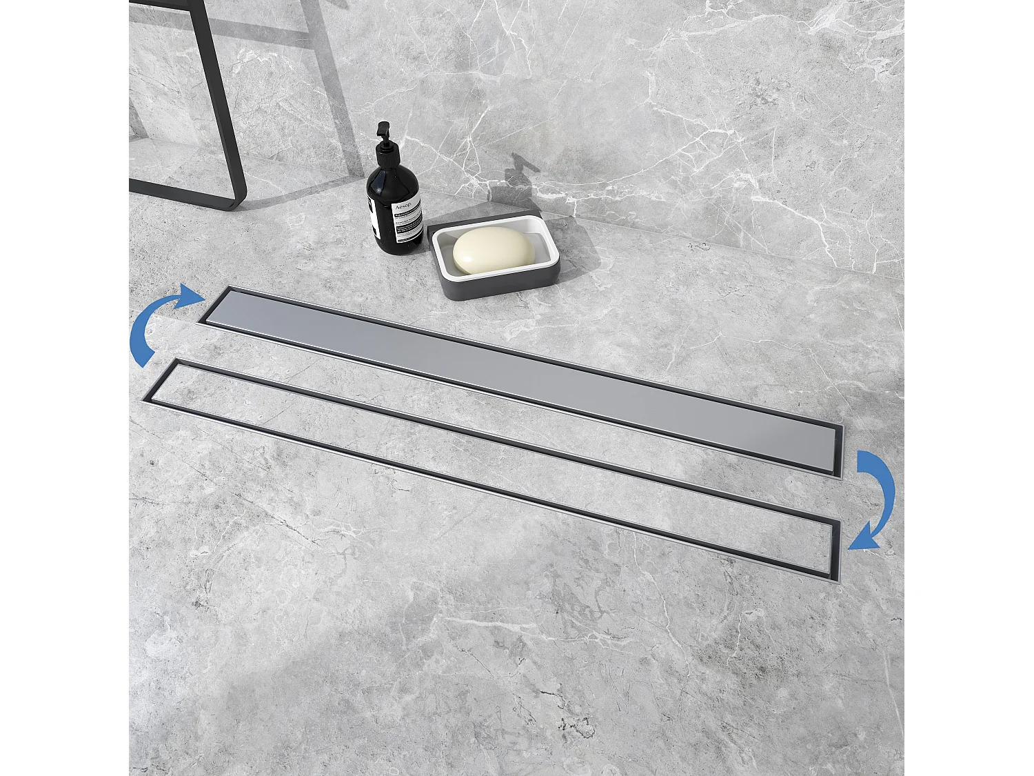 AICA Canaleta de Ducha de Acero Inoxidable, 60cm Panel 2 en 1 Doble Cara, Colador de Pelo Desagüe de Ducha