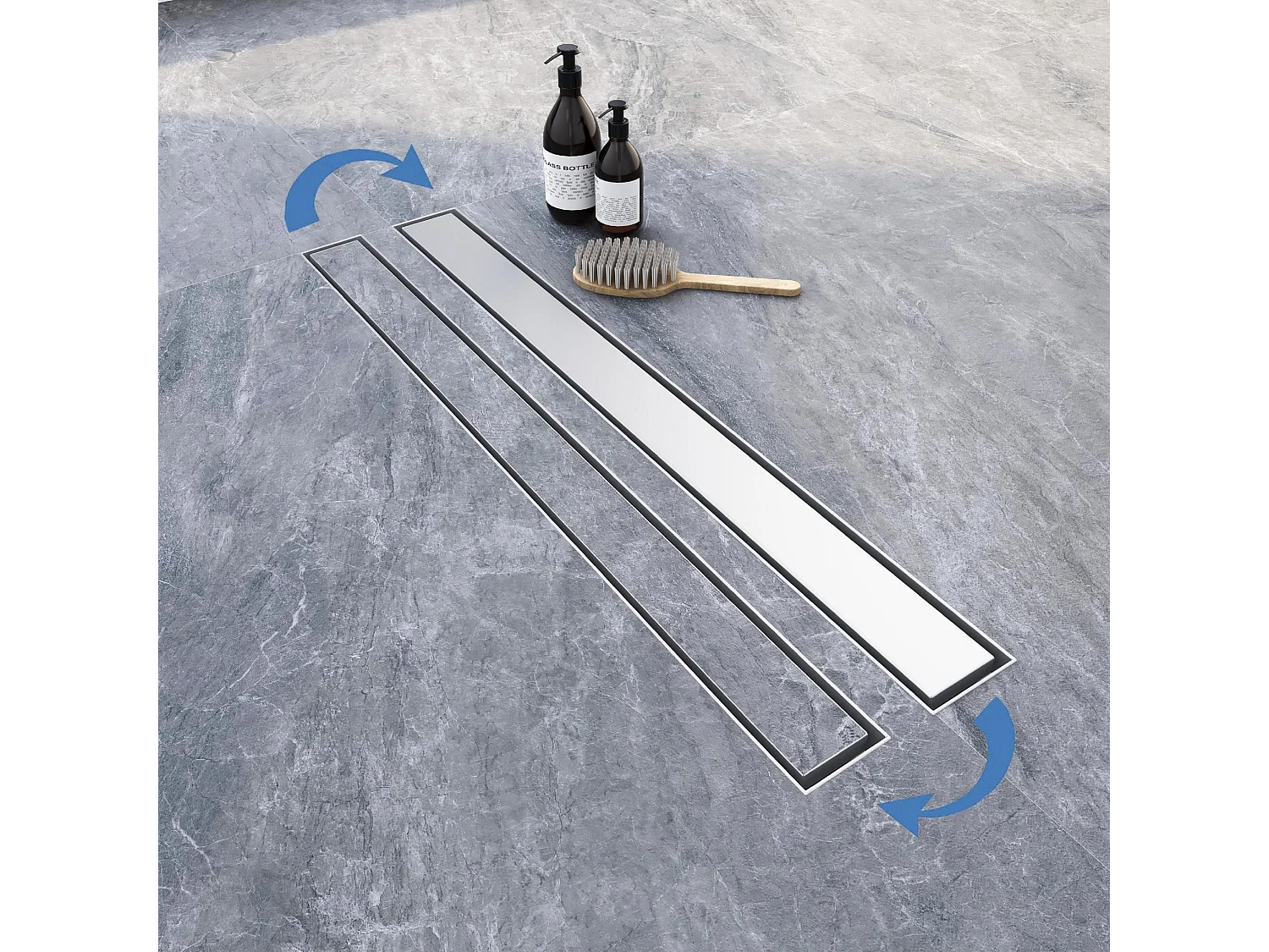 Canaleta de ducha acero inoxidable Desagüe 2 en 1 enlosable doble cara Plato 60cm