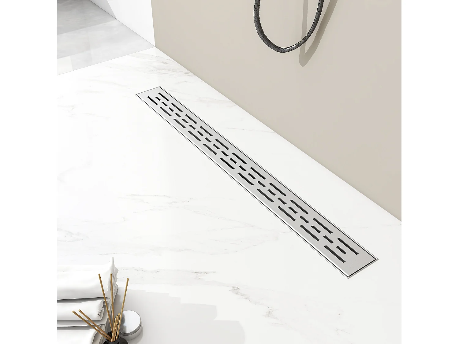 AICA Desagüe Lineal de acero inoxidable 60 cm canaleta con sifón antiolores, sumidero drenaje para baño