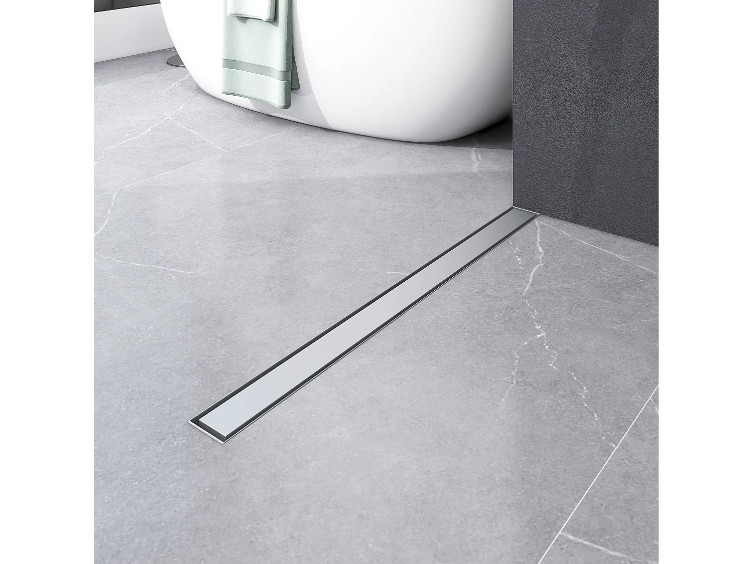 AICA Canaleta de ducha Plata 80cm, Sifón de Doble Cara con Colador y Filtro de Pelo, Canal de Drenaje Desagüe