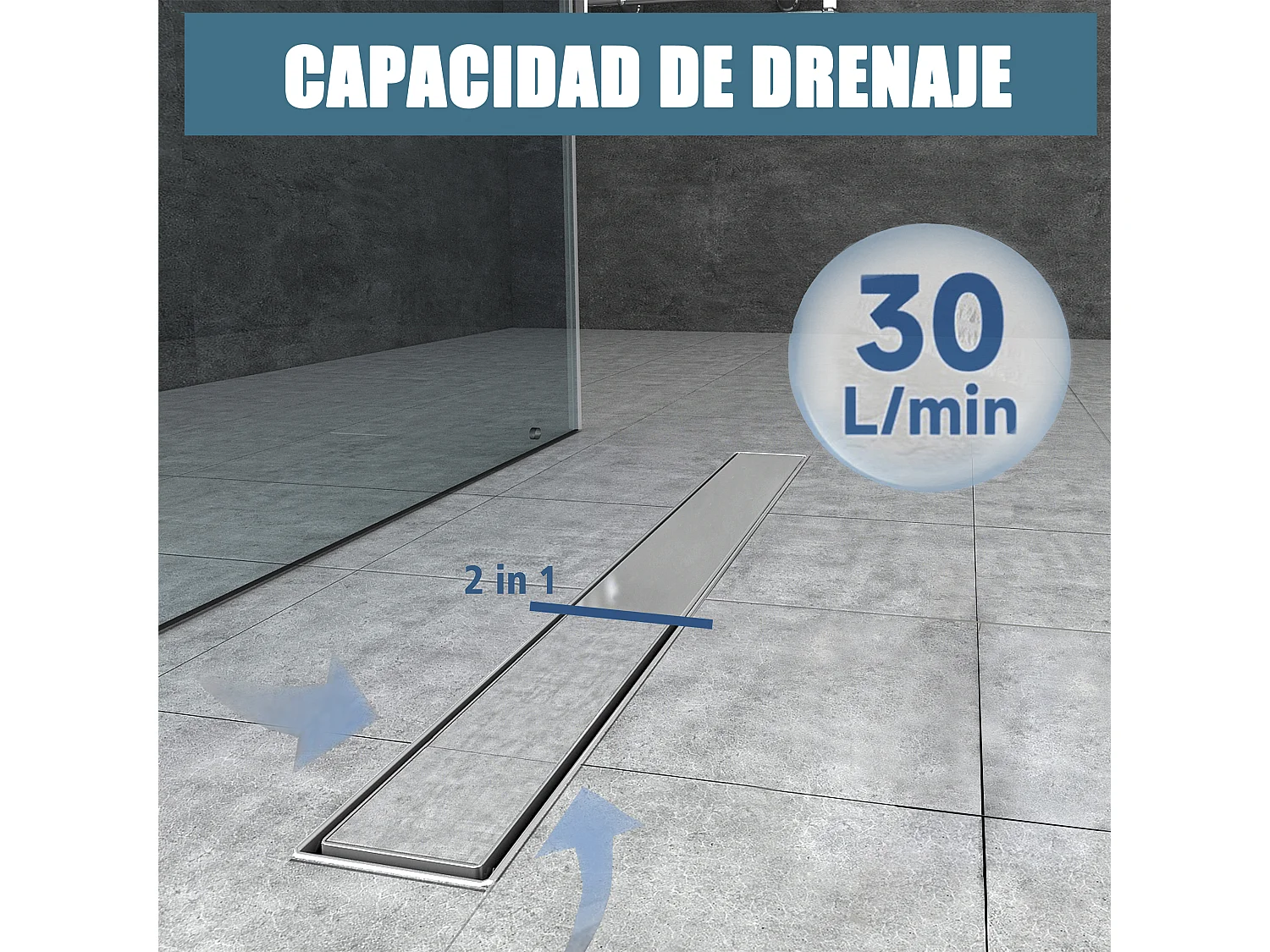 AICA Canaleta de Ducha de Acero Inoxidable 60 cm, Drenaje Rápido, Desagüe Lineal con Antiolores y Filtro de Pelo Baño