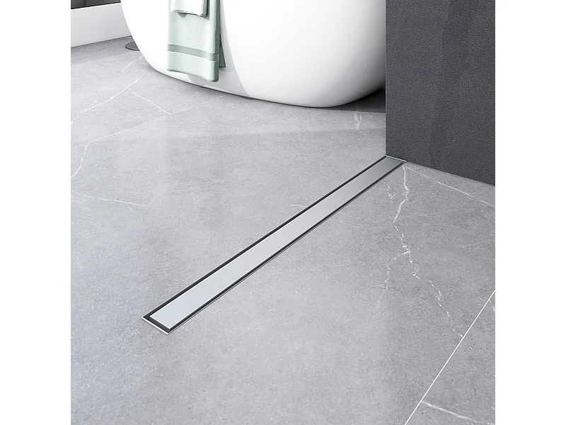 AICA Canaleta de ducha Plata 70cm, Sifón de Doble Cara con Colador y Filtro de Pelo, Canal de Drenaje Desagüe