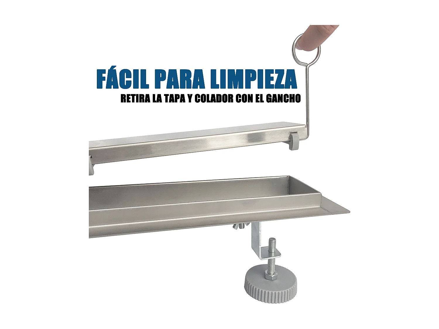 AICA Canaleta de ducha Plata 70cm, Sifón de Doble Cara con Colador y Filtro de Pelo, Canal de Drenaje Desagüe