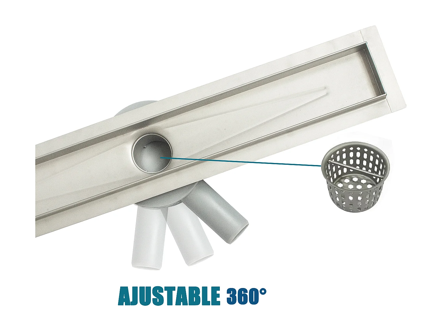 AICA Canaleta de ducha Plata 70cm, Sifón de Doble Cara con Colador y Filtro de Pelo, Canal de Drenaje Desagüe