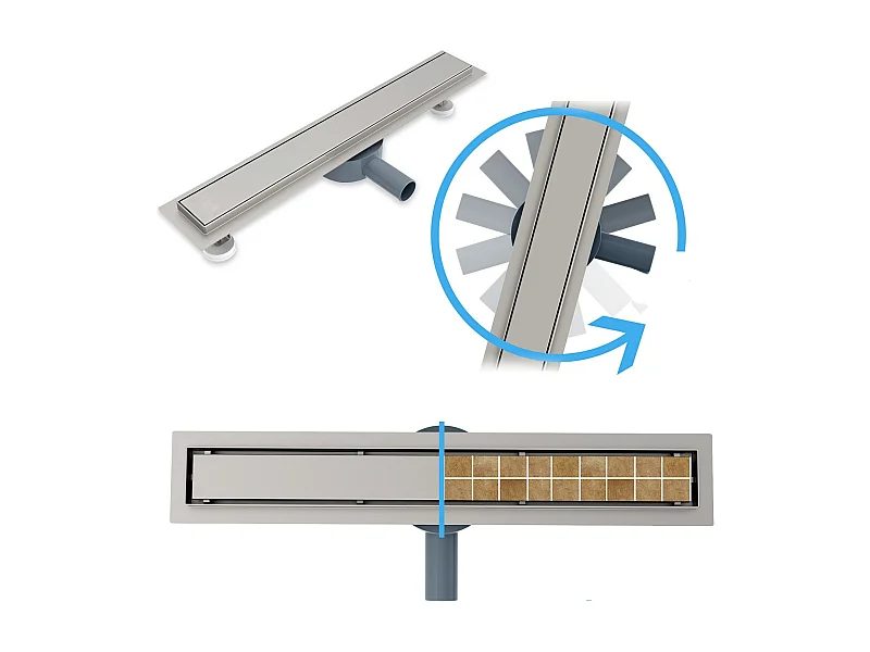 Canaleta de ducha 60cm 2 en 1 enlosable sifón 360°Desagüe de drenaje para baño Plata