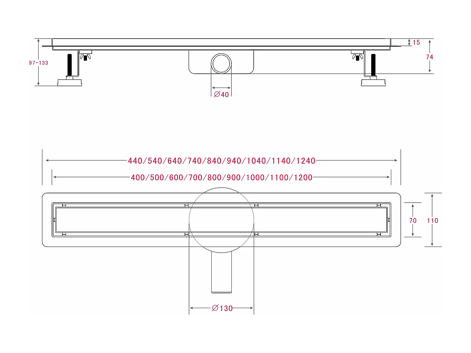 Canaleta de ducha 60cm 2 en 1 enlosable sifón 360°Desagüe de drenaje para baño Plata
