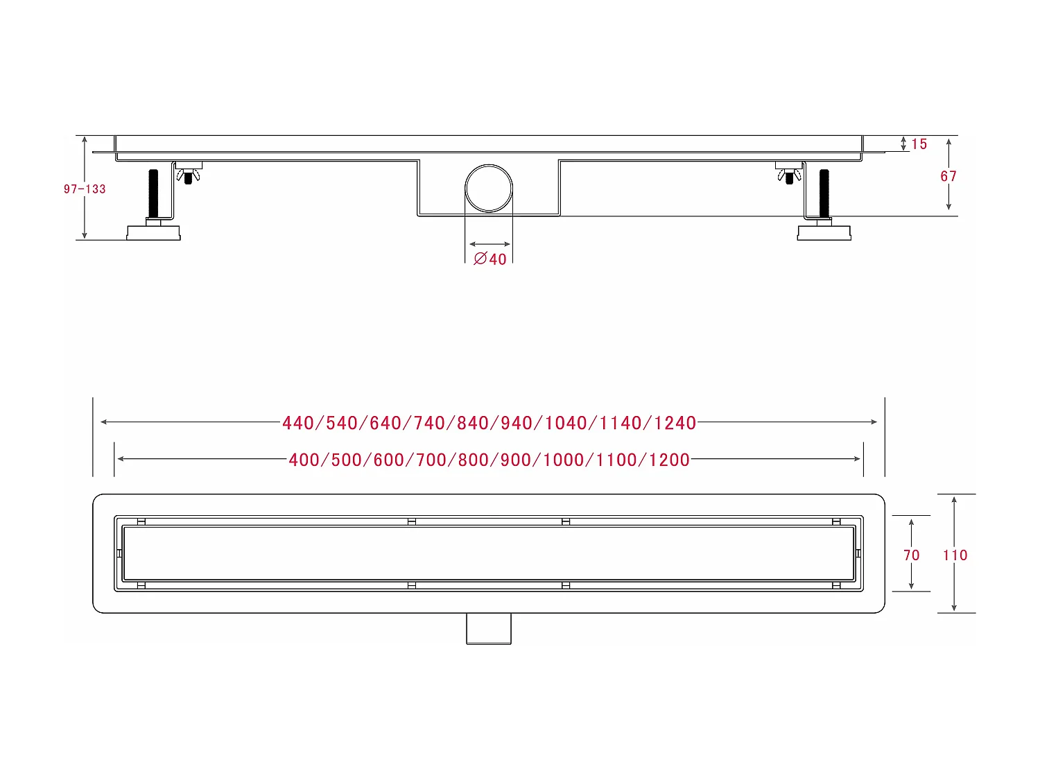 Desagüe de ducha 80cm de acero inoxidable 2 en 1 enlosable de doble cara antiolores
