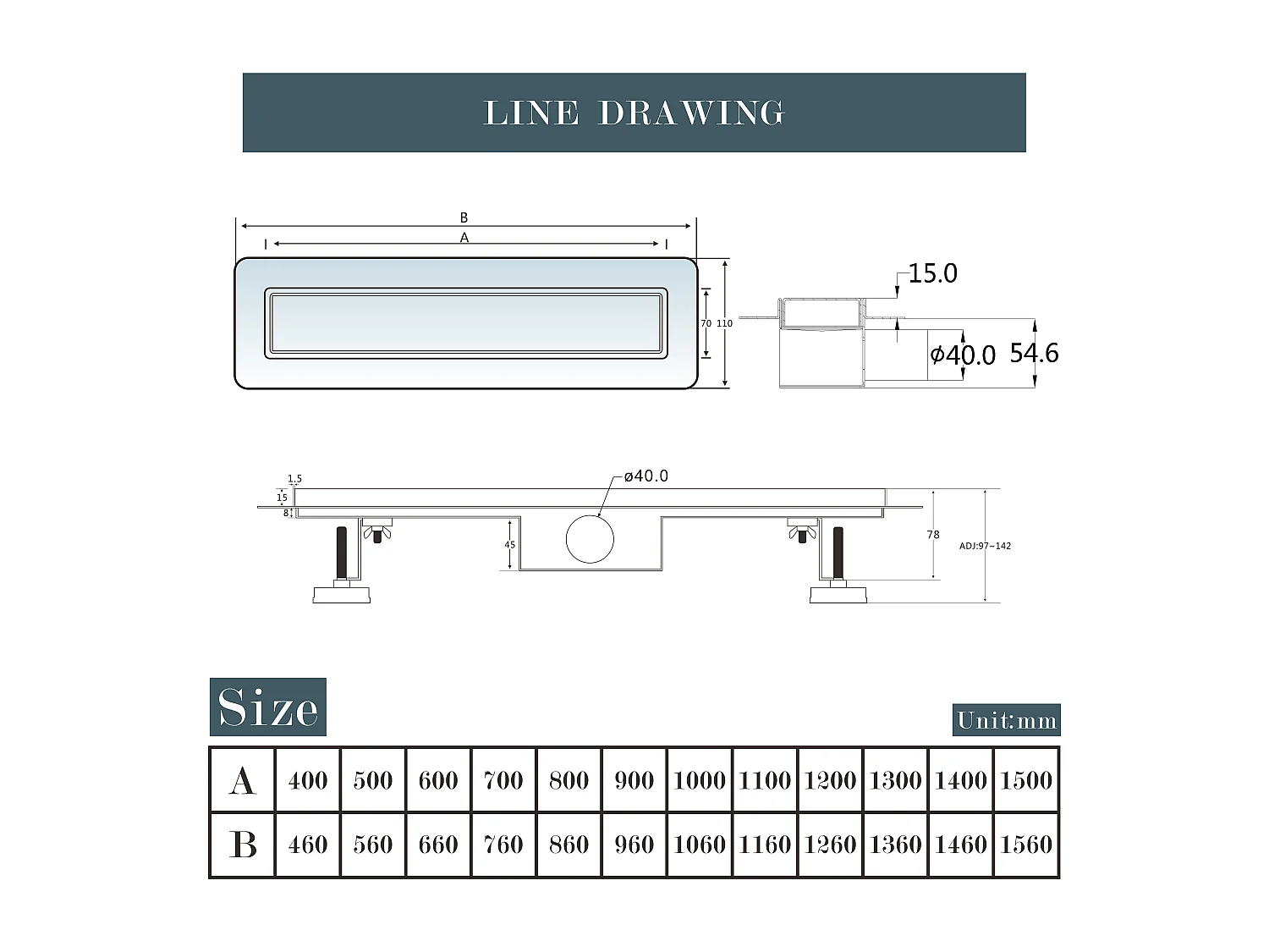 AICA Canaleta de Ducha de Acero Inoxidable 80 cm, Drenaje Rápido, Desagüe Lineal con Antiolores y Filtro de Pelo Baño