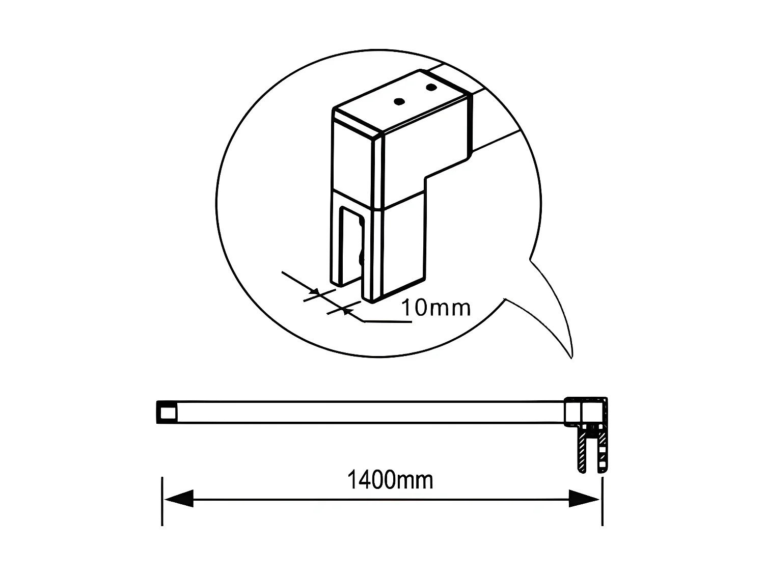 Barra2 de soporte de 140cm sujección para mamparas