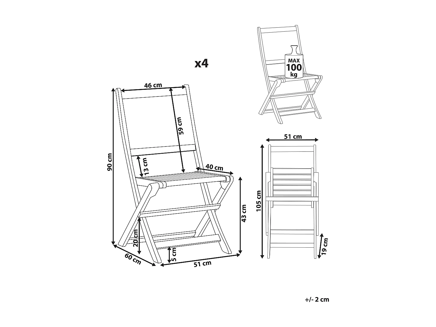Lot de 4 chaises de jardin PARAGGI Bois d'acacia certifié Marron foncé