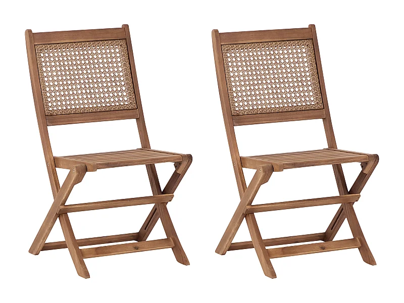 Gartenstuhl 2er Set Akazienholz hellbraun klappbar mit Wiener-Geflecht Paraggi