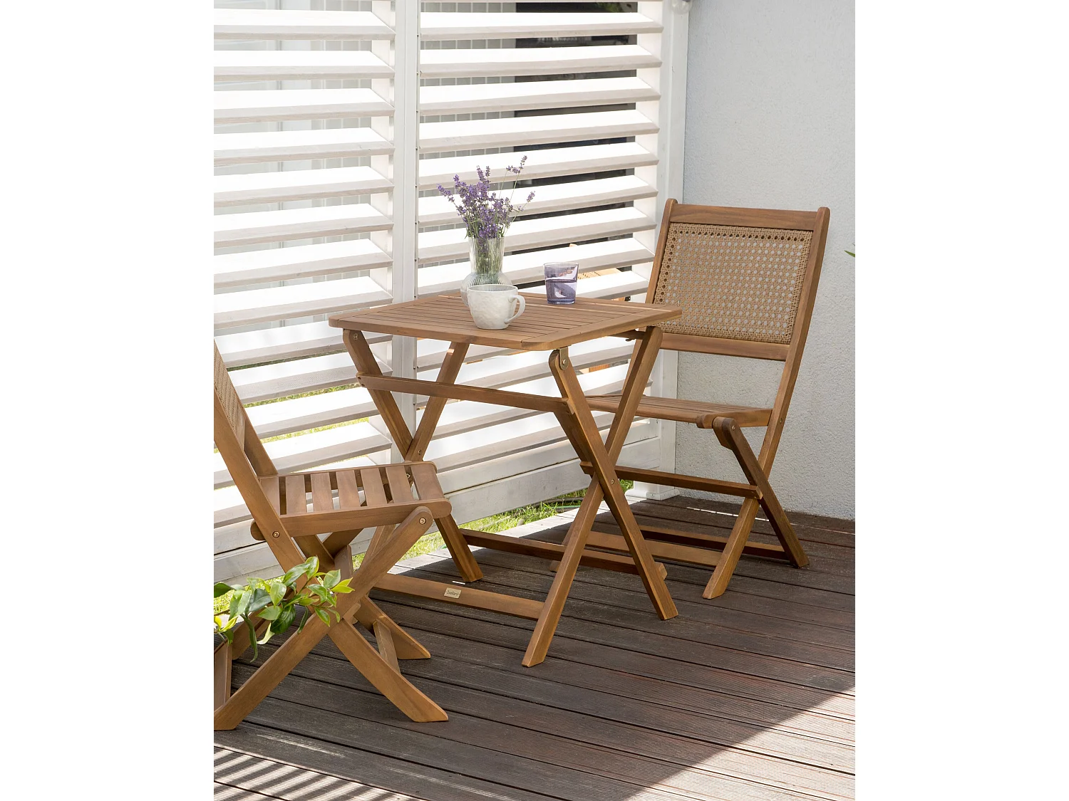 Gartenstuhl 2er Set Akazienholz hellbraun klappbar mit Wiener-Geflecht Paraggi