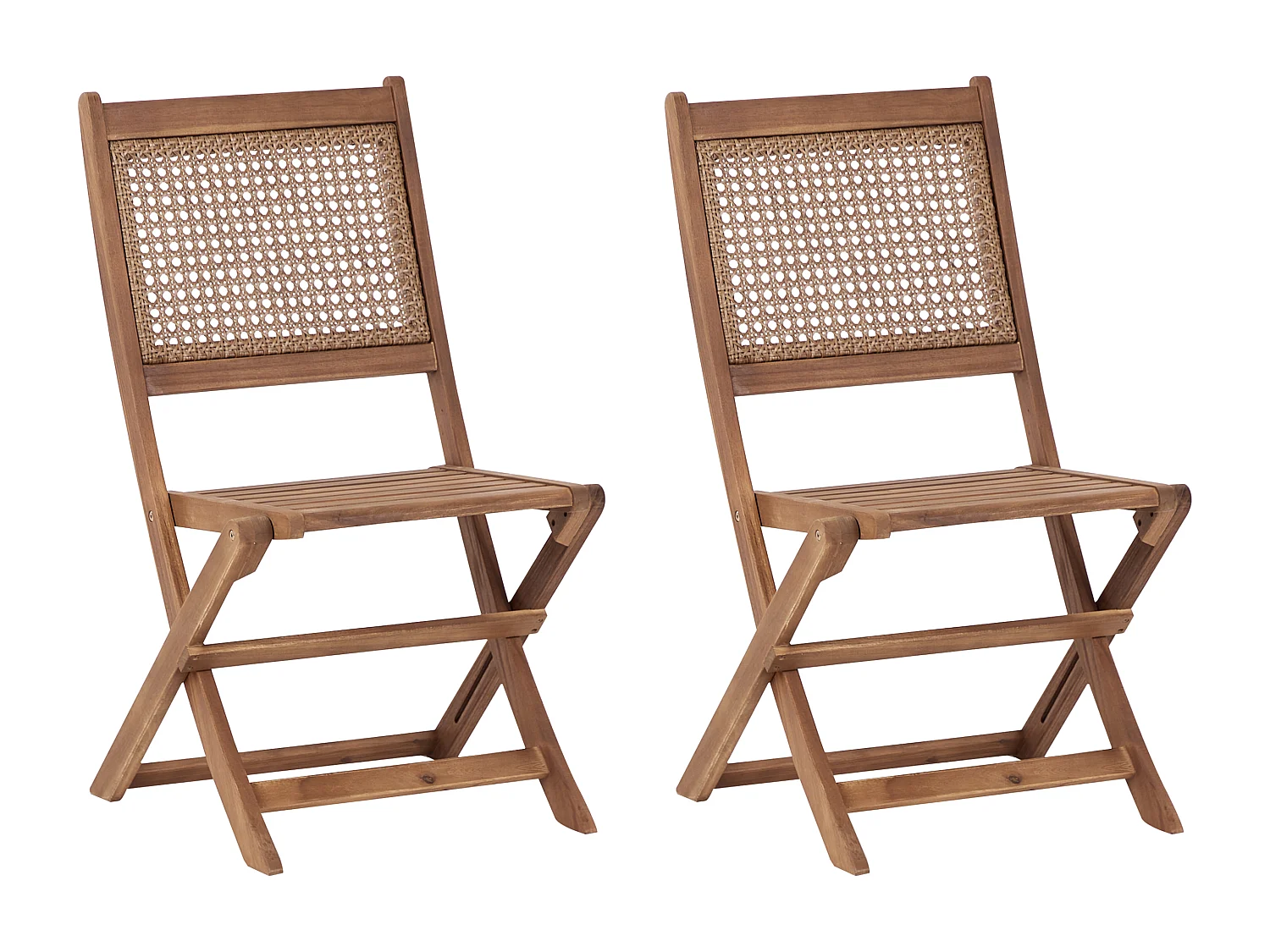 Gartenstuhl 2er Set Akazienholz hellbraun klappbar mit Wiener-Geflecht Paraggi