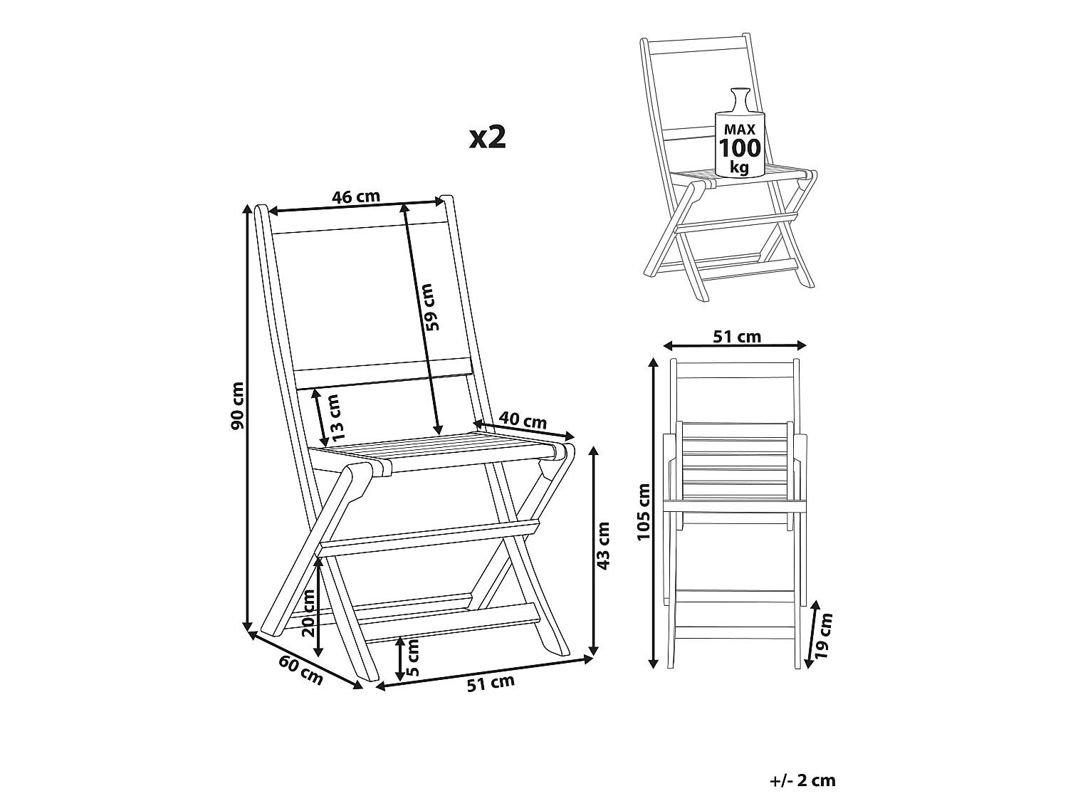 Set di 2 sedie da giardino PARAGGI Legno di acacia certificato Marrone scuro