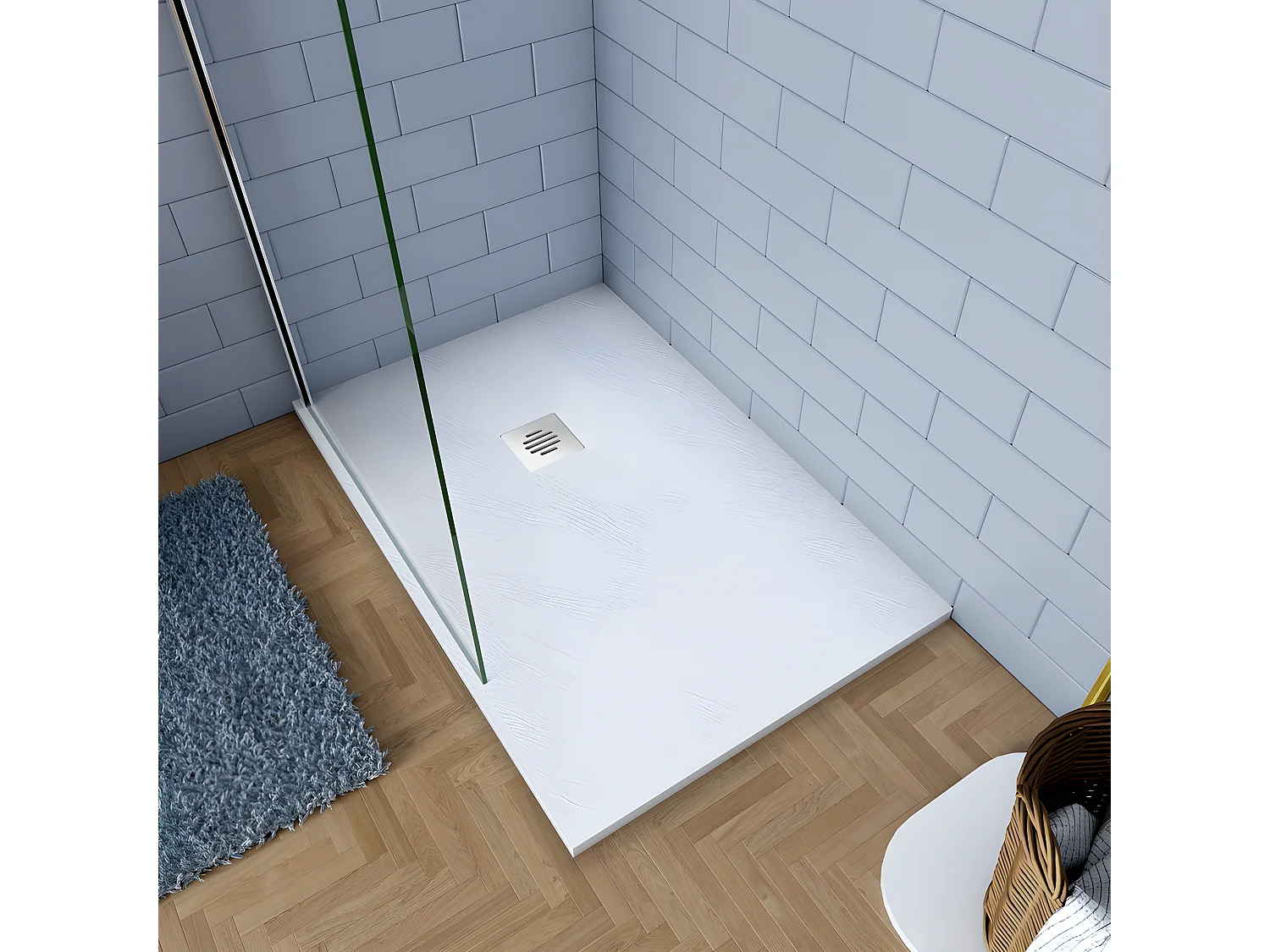 Plato de ducha rectangular 80x120x3cm blanco+desagüe con tapa plástica de forma rejilla