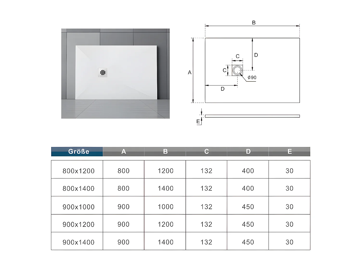 Plato de ducha rectangular 80x120x3cm blanco+desagüe con tapa plástica de forma rejilla