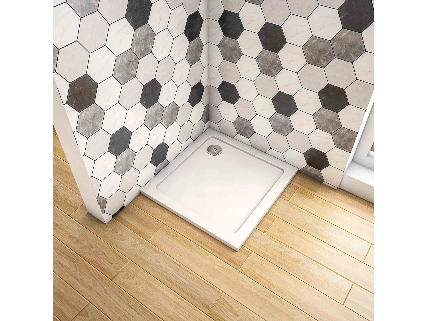 Base de duche Quadrado Branco 90x90x3cm+Acessórios de drenagem-AICA