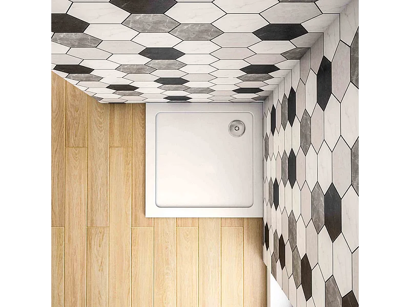 Base de duche Quadrado Branco 90x90x3cm+Acessórios de drenagem-AICA
