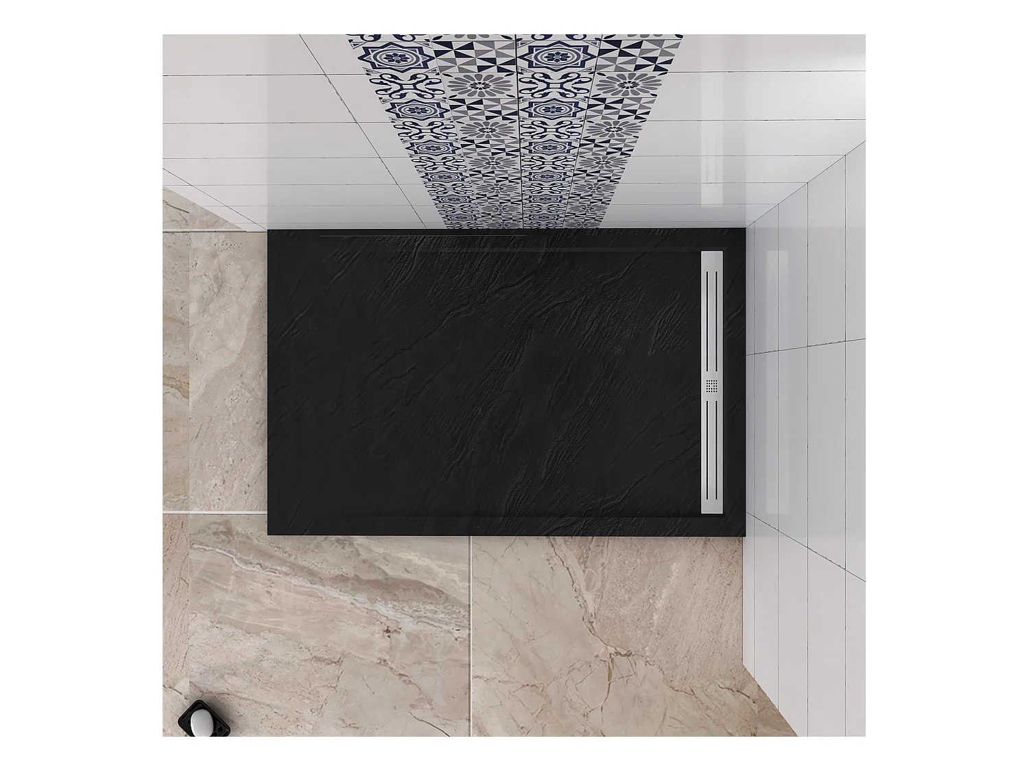 Plato de ducha rectangular 90x140x3cm resina pizarra gel coat negro,válvula incluida