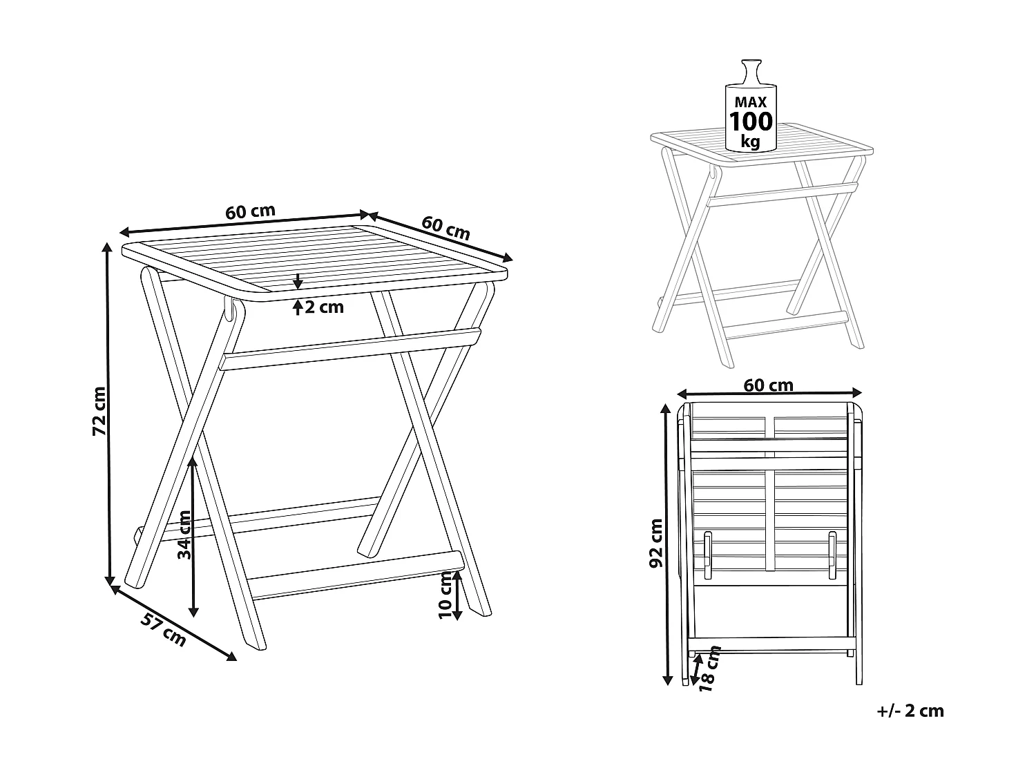 Table d'appoint pour le jardin PARAGGI Bois d'acacia certifié Marron Pliant