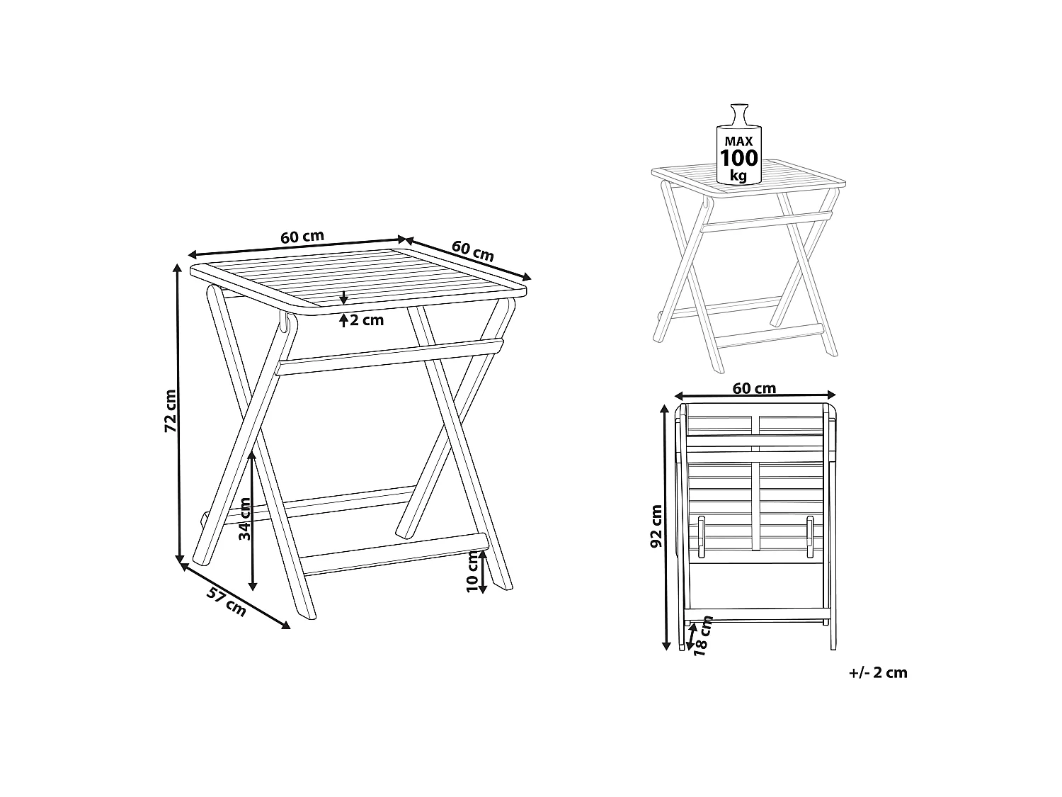 Table d'appoint pour le jardin PARAGGI Bois d'acacia certifié Marron Pliant