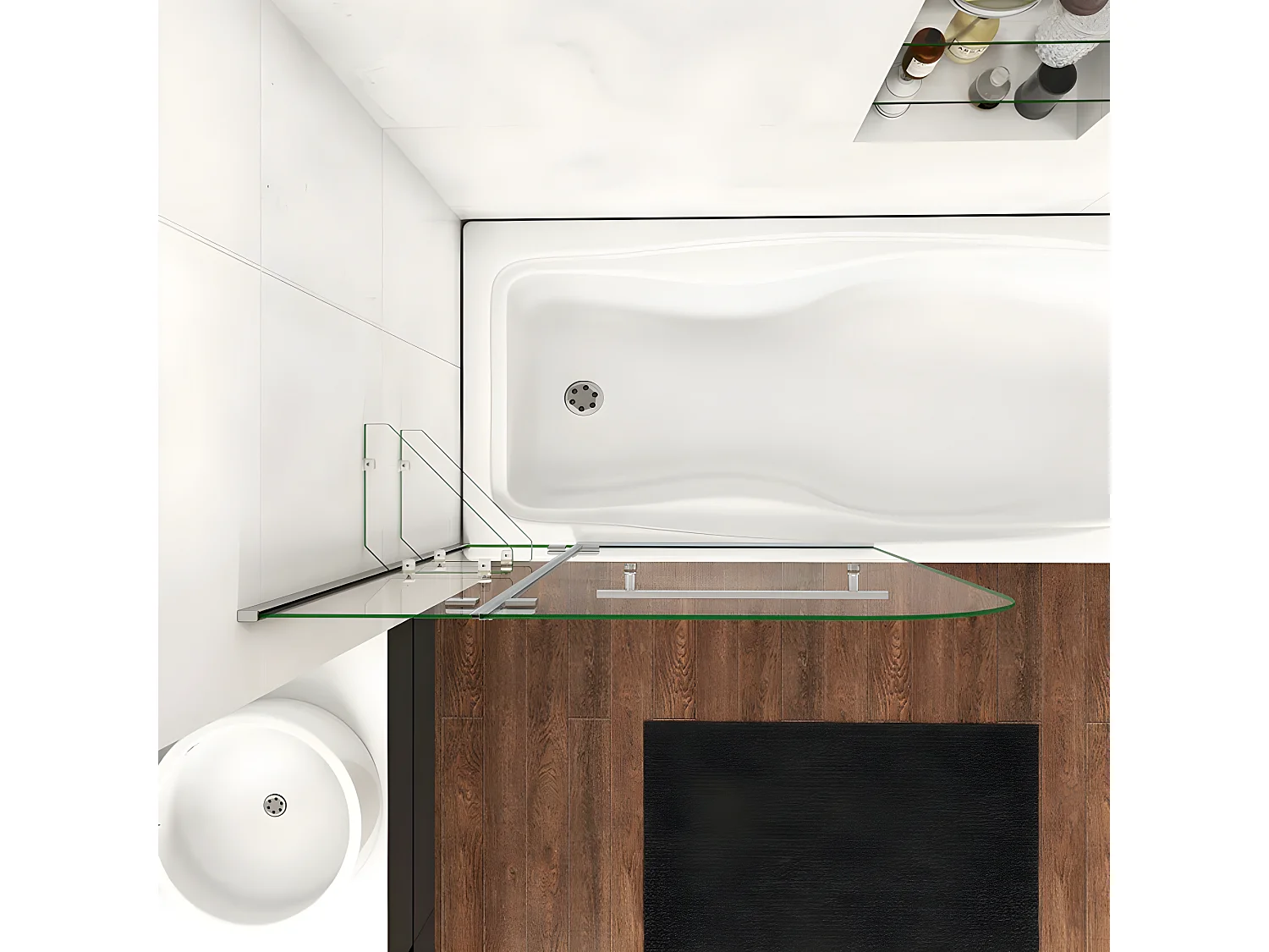 Mampara de bañera-cristal templado 5mm con 2 repisas y un toallero 400mm-(895-900)x1400mm