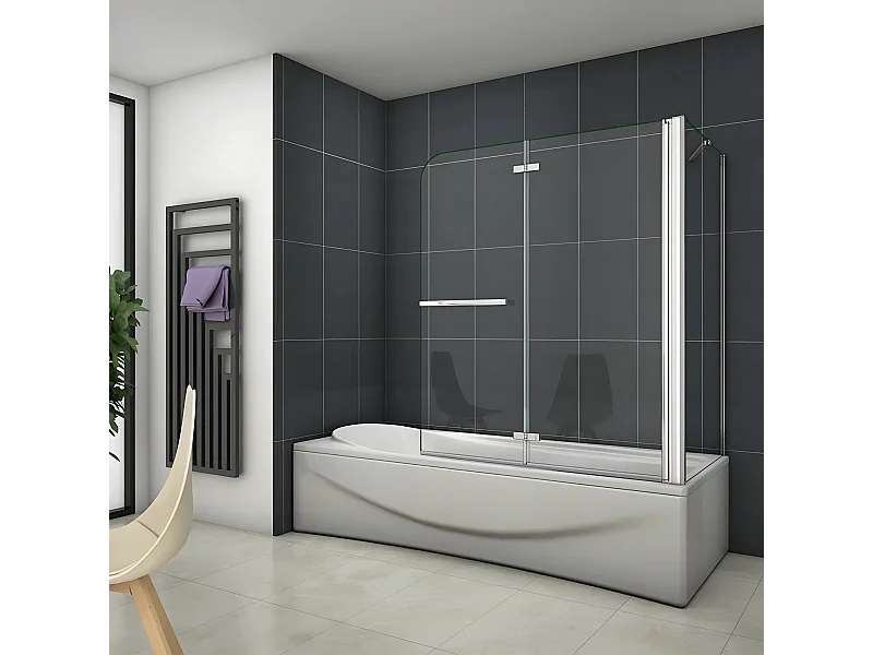 Mampara de bañera abatible 2 hojas con un panel fijo cristal antical 6mm con un toallero 300mm (893-913)x(678-698)x1400mm