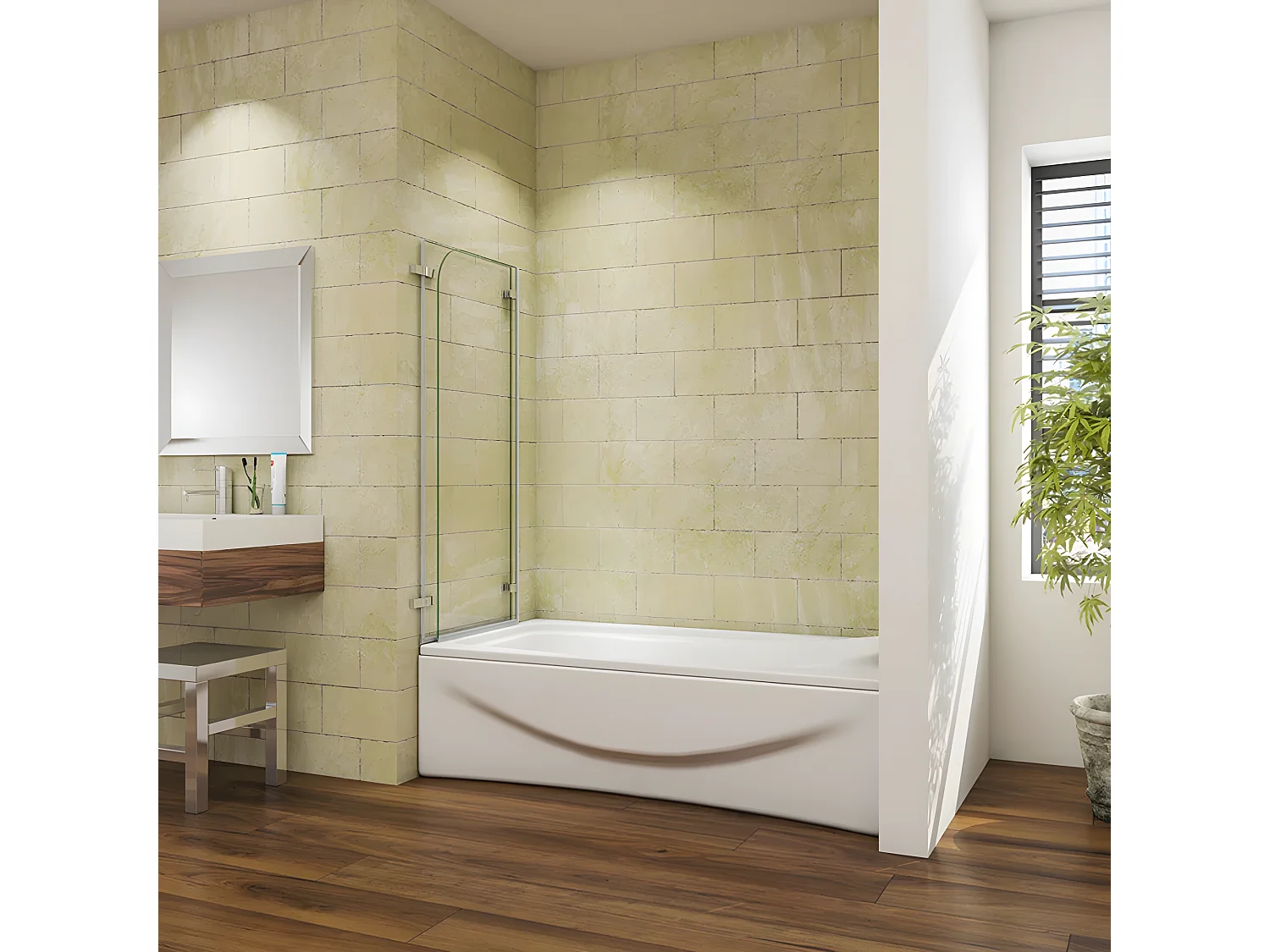 Painel de Banheira Dobrável Giratória Dobradiça 2 Folhas Vidro Temperado 5 mm Dimensões: 1000x1400mm