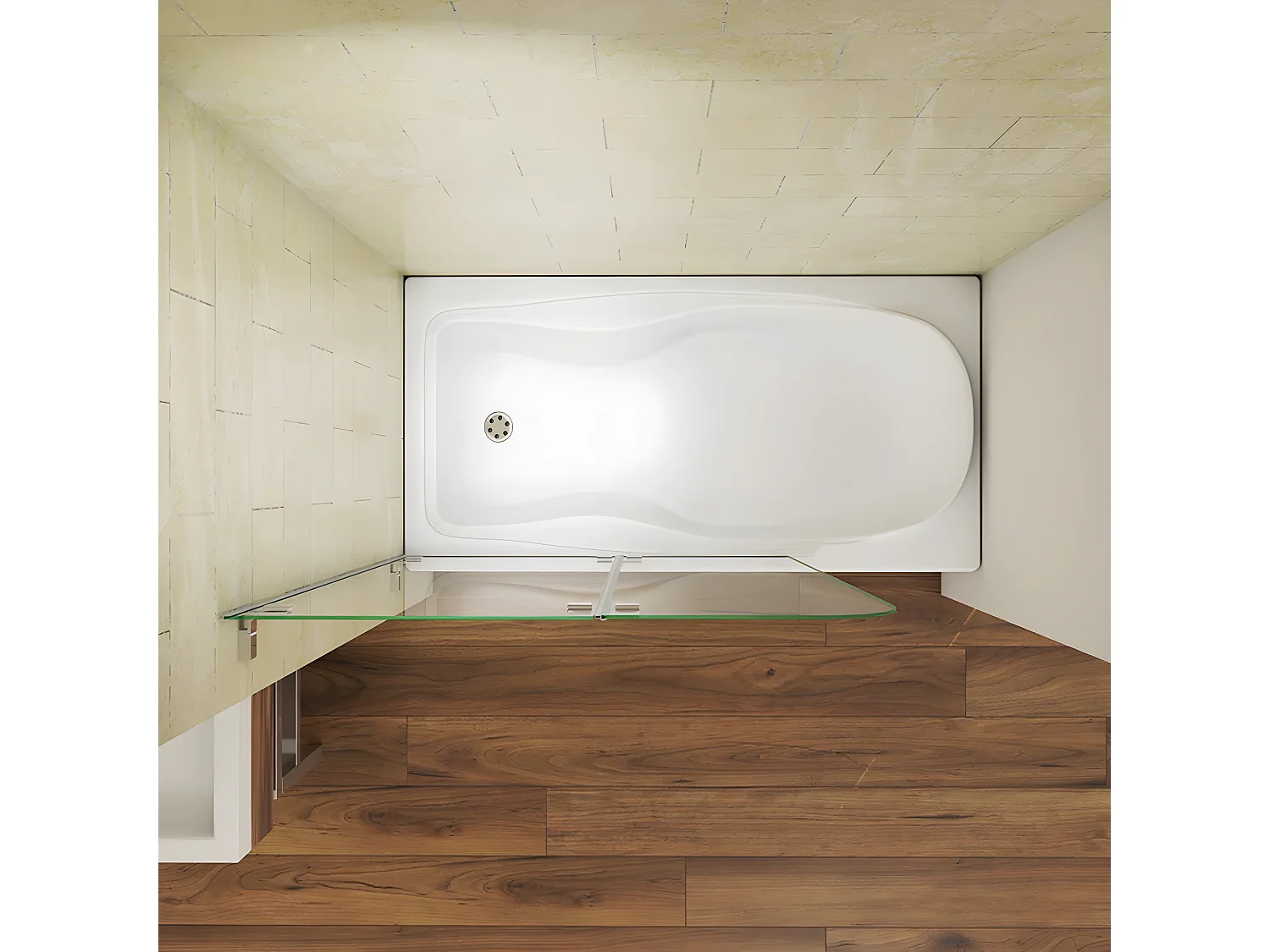 Painel de Banheira Dobrável Giratória Dobradiça 2 Folhas Vidro Temperado 5 mm Dimensões: 1000x1400mm