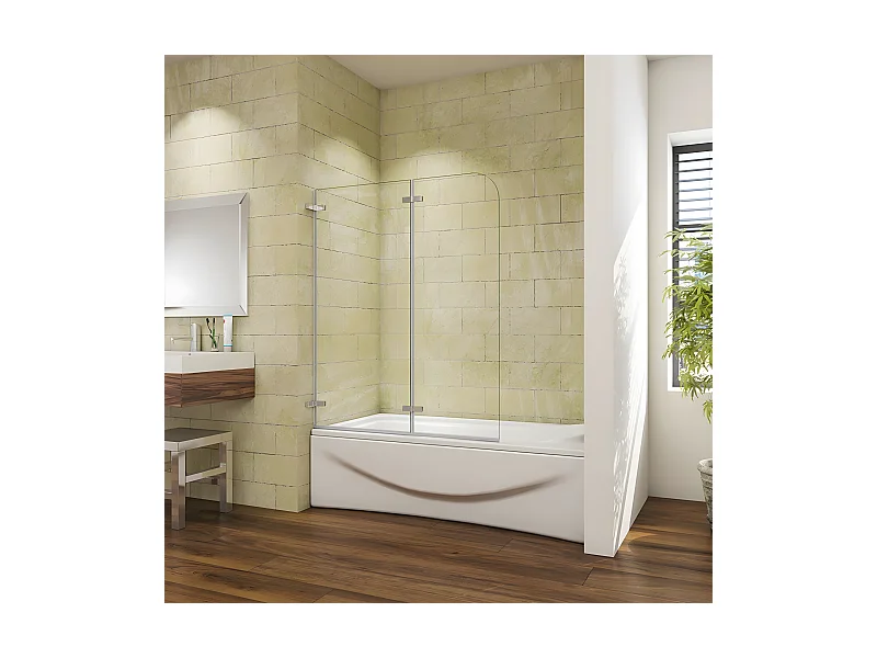 Mampara de bañera abatible giratoria bisagra 2 hojas cristal templado 5 mm 1200x1400mm