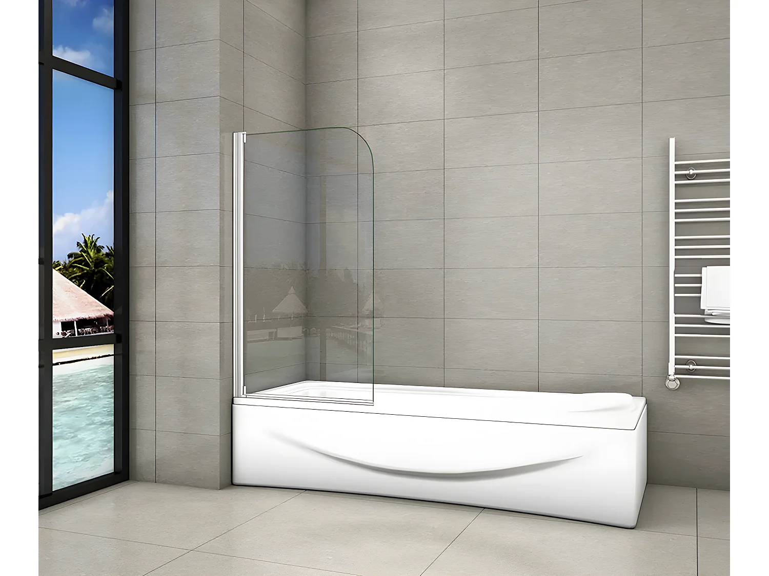 Mampara de bañera abatible-cristal templado 4mm con perfil gris mate-(740-750)x1400mm