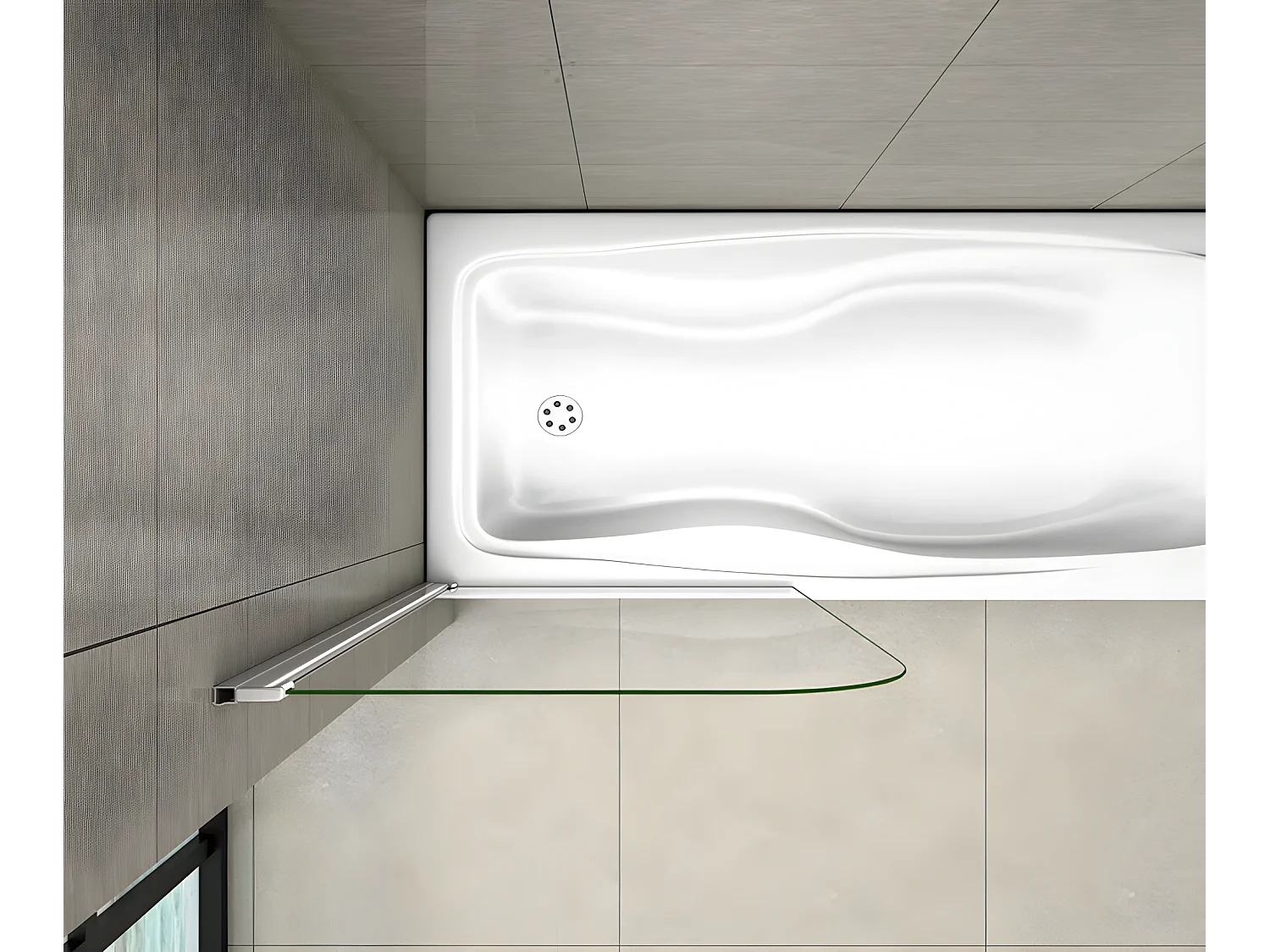 Mampara de bañera abatible-cristal templado 4mm con perfil gris mate-(740-750)x1400mm