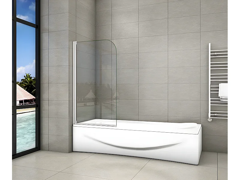 Mampara de bañera abatible-cristal templado 4mm con perfil gris mate-(790-800)x1400mm