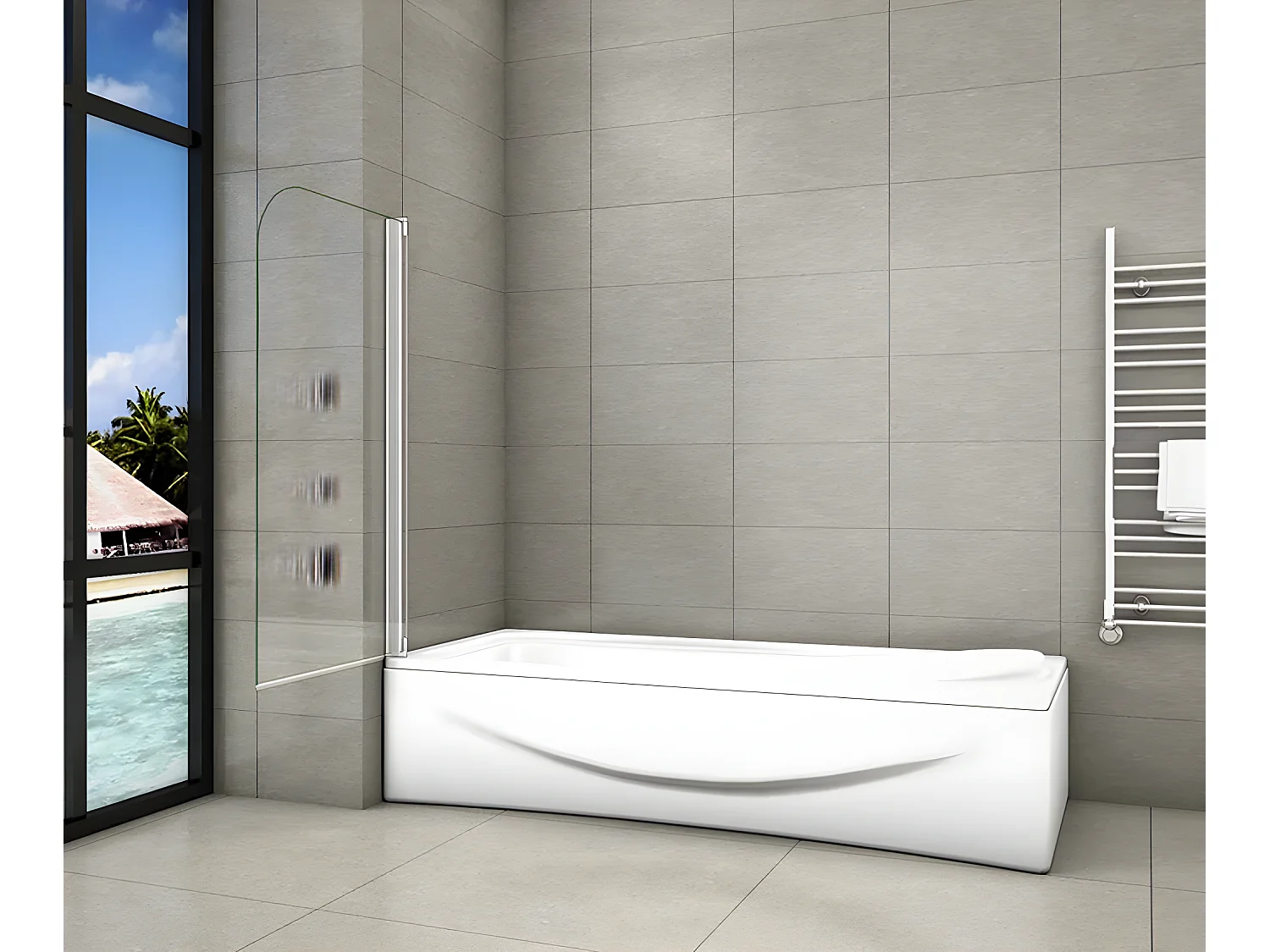 Mampara de bañera abatible-cristal templado 4mm con perfil gris mate-(790-800)x1400mm