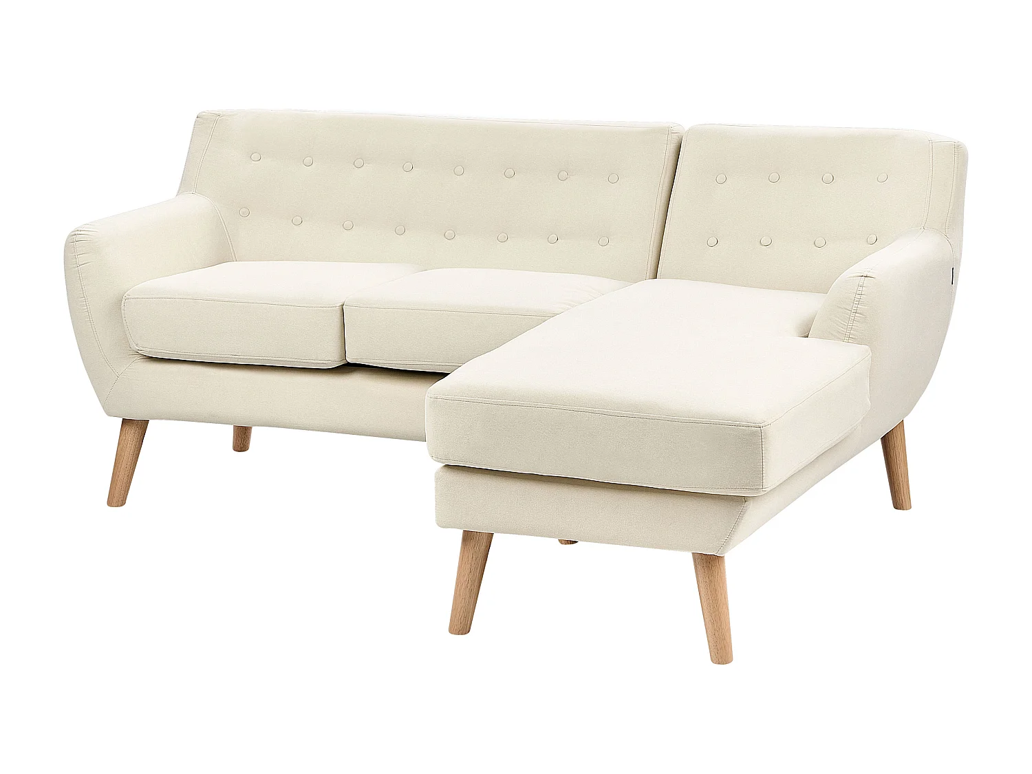 Canapé d'Angle Moderne 3 places en L avec Dossier Boutonné en Tissu Beige Clair Motala