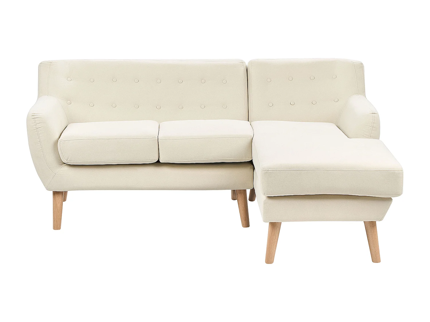 Canapé d'Angle Moderne 3 places en L avec Dossier Boutonné en Tissu Beige Clair Motala