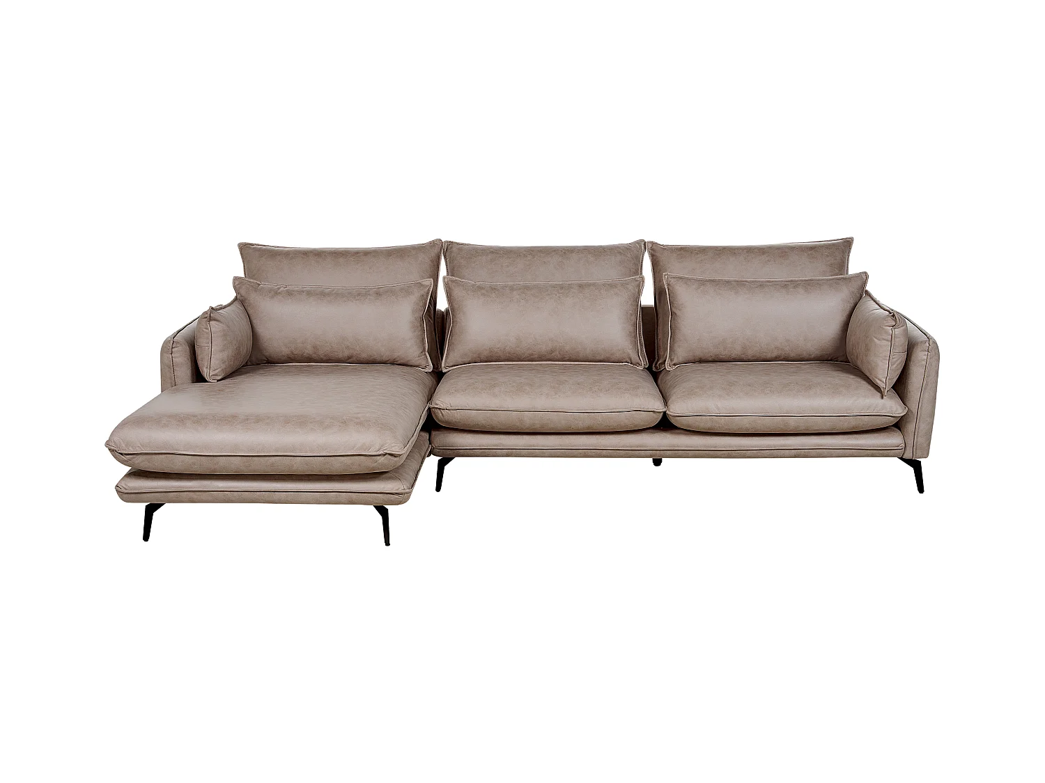 Ecksofa 3-Sitzer Kunstwildleder braun rechtsseitig L-Form schwarze Beine Gallo