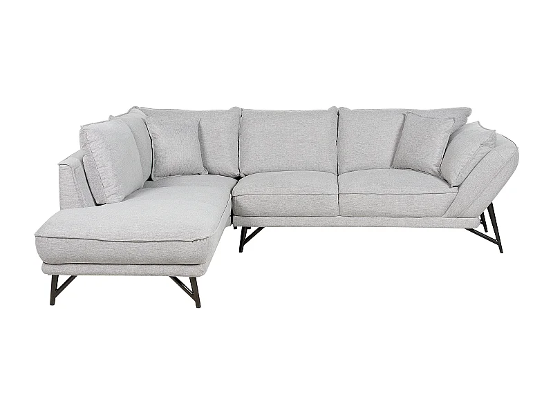 Ecksofa 3-Sitzer aus Leinen grau rechtsseitig L-Form modern schwarze Beine Elga