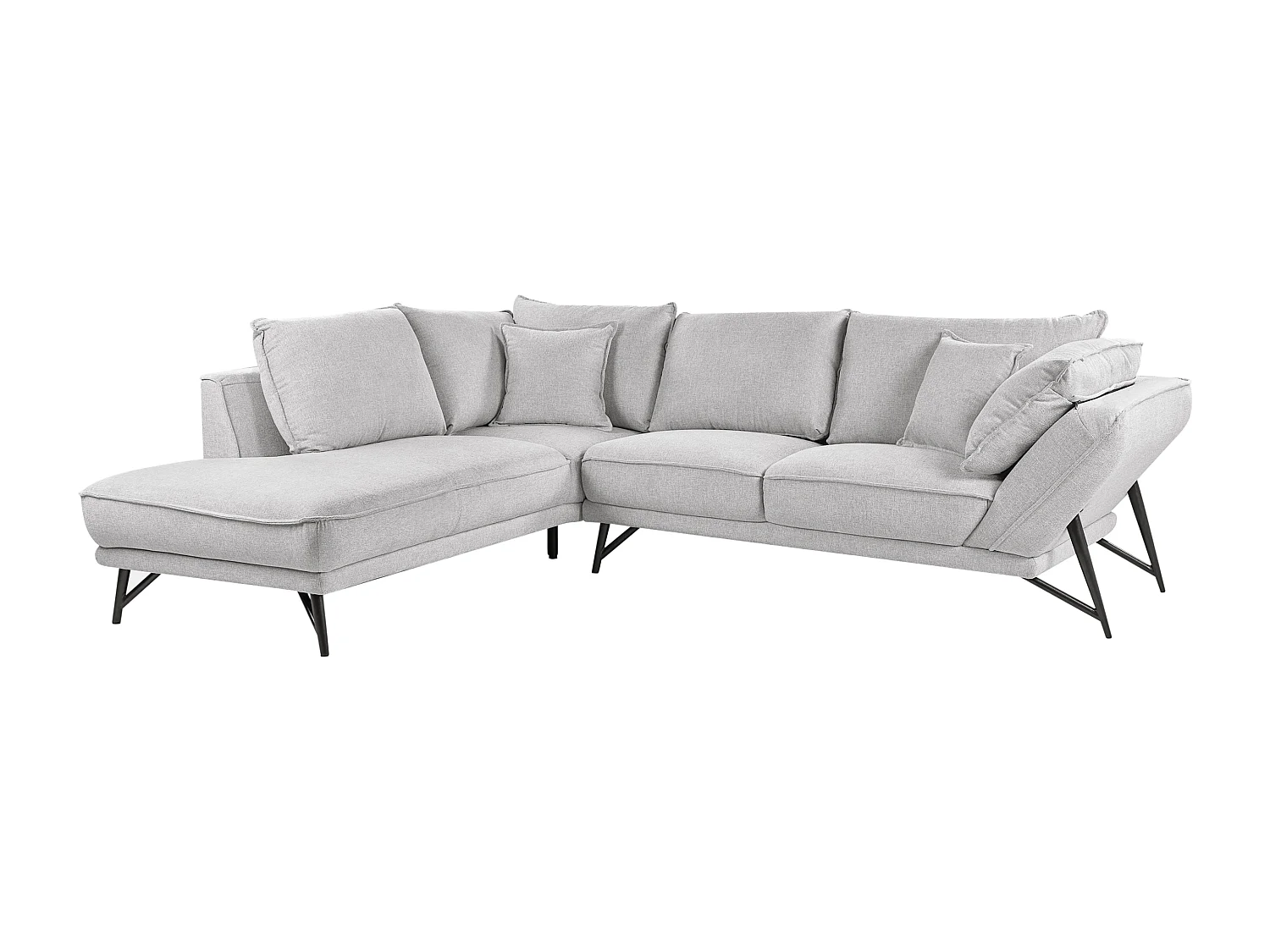 Ecksofa 3-Sitzer aus Leinen grau rechtsseitig L-Form modern schwarze Beine Elga