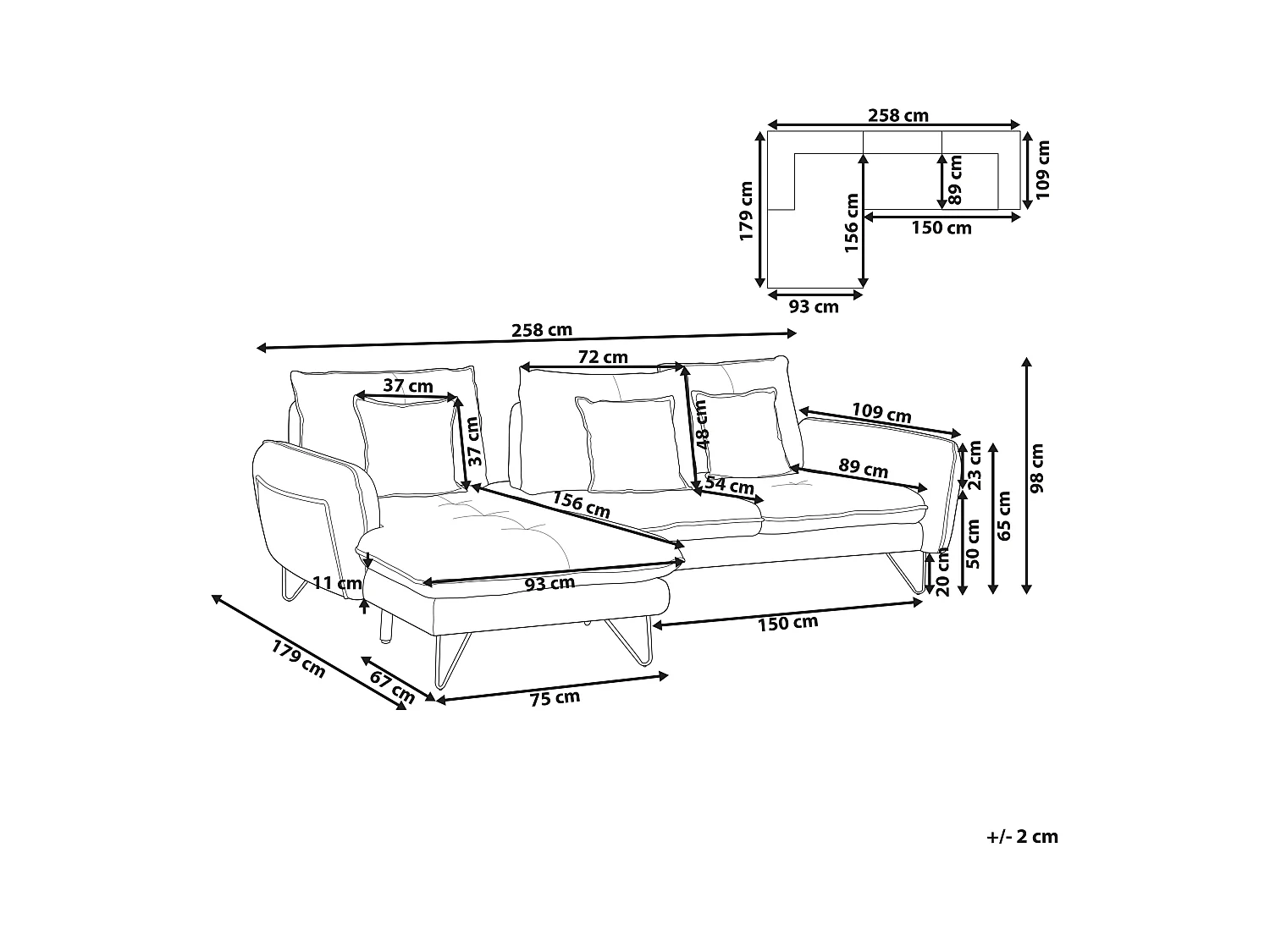 Canapé d'Angle Moderne à gauche avec Dossier Réglable avec Coussins en Tissu Chenille Beige Sersan