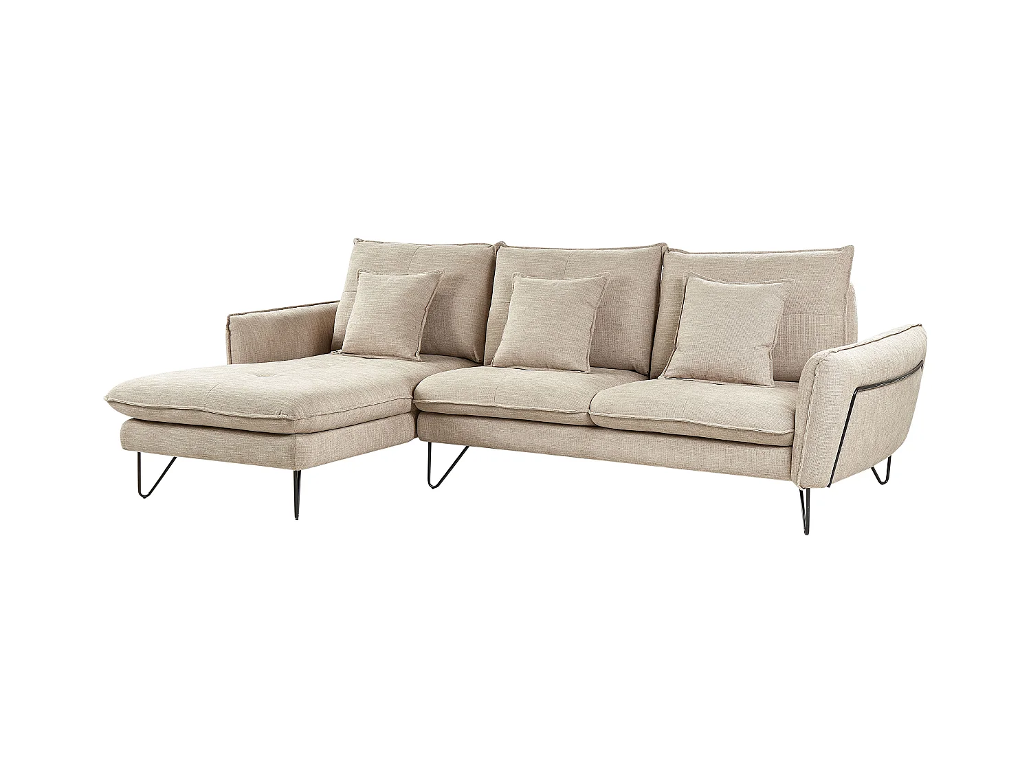 Canapé d'Angle Moderne à gauche avec Dossier Réglable avec Coussins en Tissu Chenille Beige Sersan