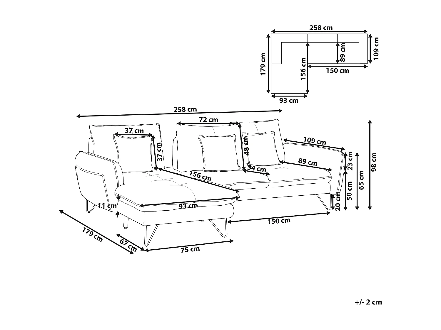 Modernes Ecksofa beige 3-Sitzer rechtsseitig verstellbar mit Kissen Sersan
