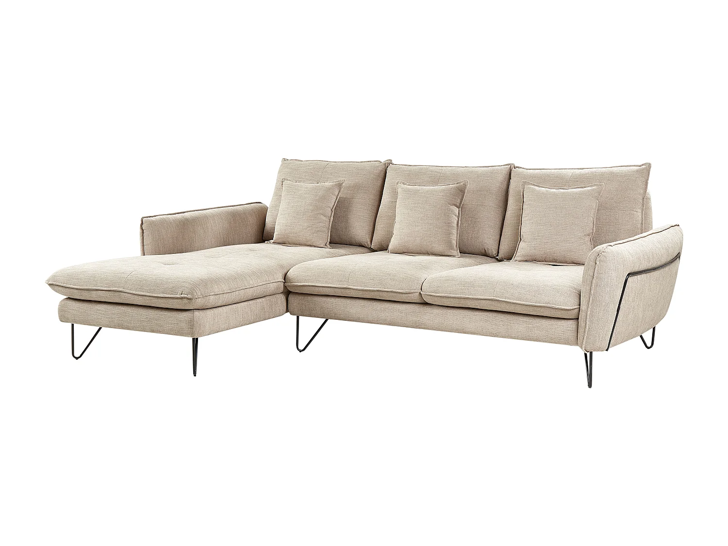 Canapé d'Angle Moderne à Droite avec Dossier Réglable avec Coussins en Tissu Chenille Beige Sersan