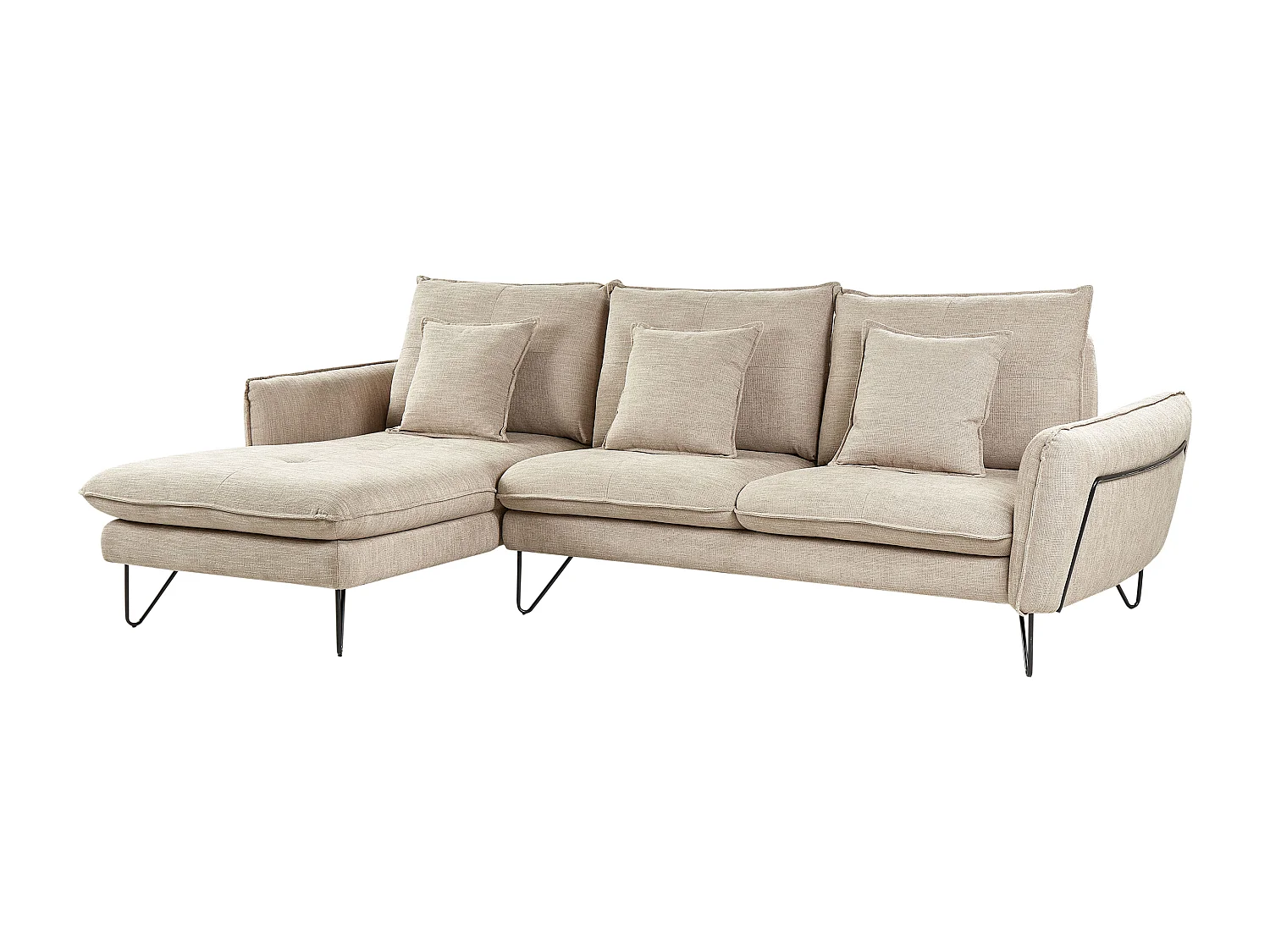 Modernes Ecksofa beige 3-Sitzer rechtsseitig verstellbar mit Kissen Sersan